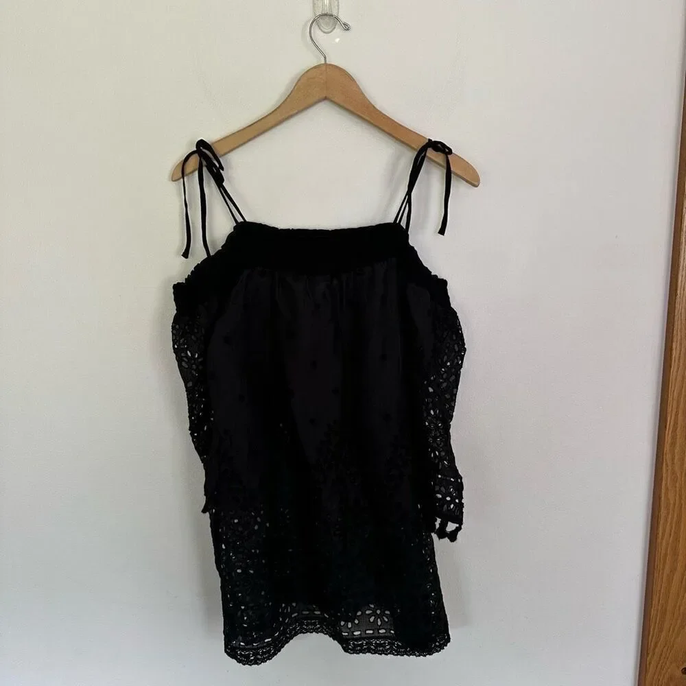 Johnny Was Women’s Hailey Smocked Off the Shoulder Neckline Ramie Blouse Eyelet - Picture 2 of 9